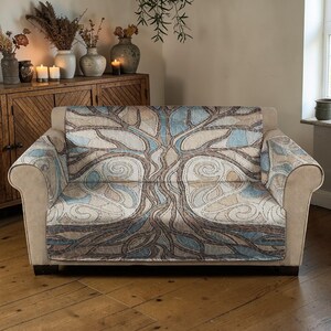 Earth Tone Abstract Tree Quilted Sofa Cover, Rustic Roots Furniture Protector, Luxury Sofa Cover, Large Botanical Couch Throw, Home Decor