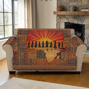 African Unity Quilted Sofa Cover, Sunset Tribe Custom Sofa Protector, Luxury Sofa Cover Ethnic Map Art,Vibrant Cultural Furniture Seat Cover