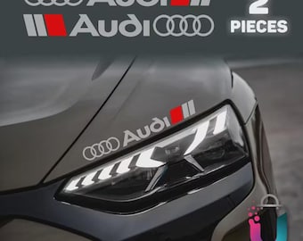 Audi S Line Car Emblem Stickers – Silver & Red Vinyl Decals 11 Inch (2 Pack)