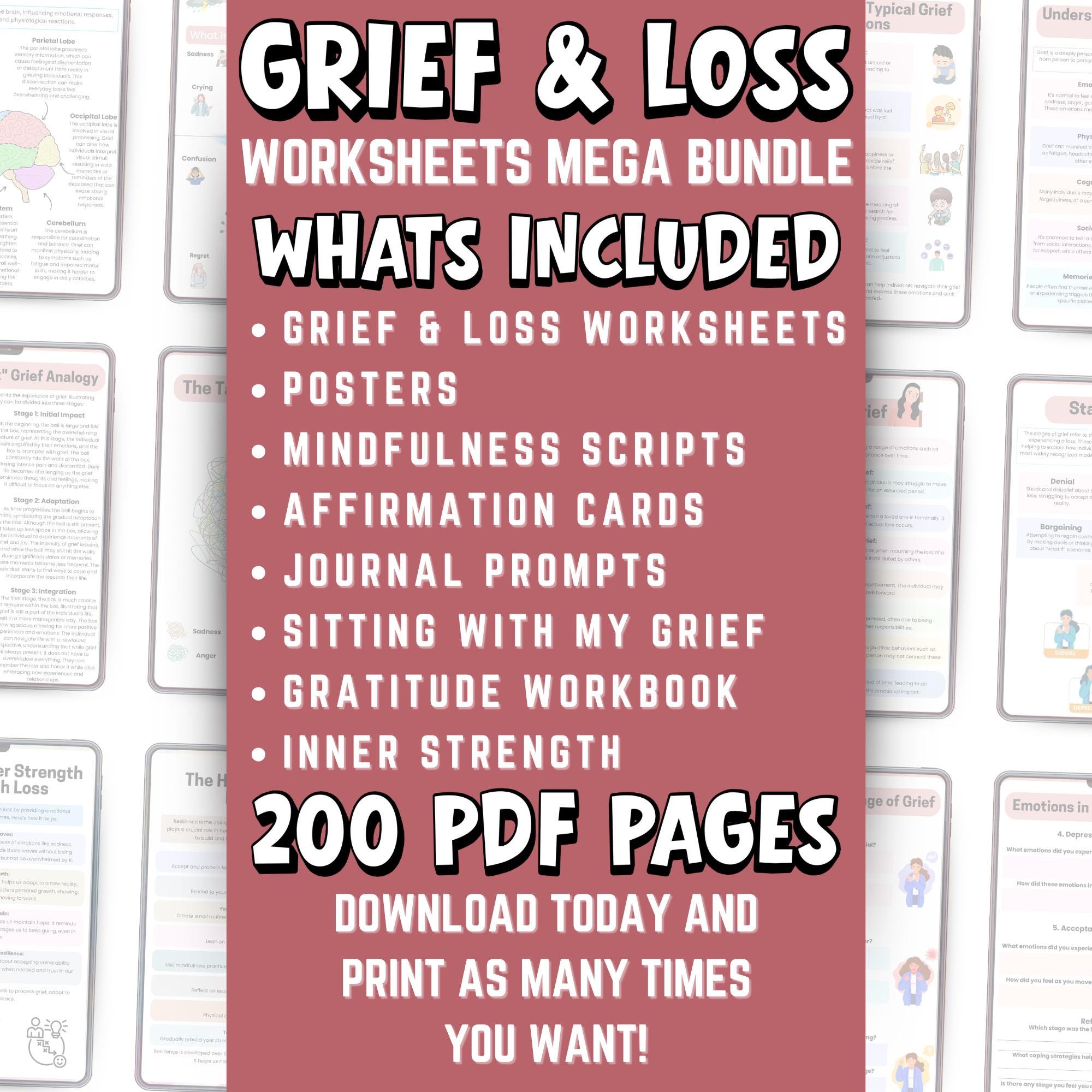 Grief and Loss Workbook Bundle, Bereavement Worksheets, Coping Skills ...