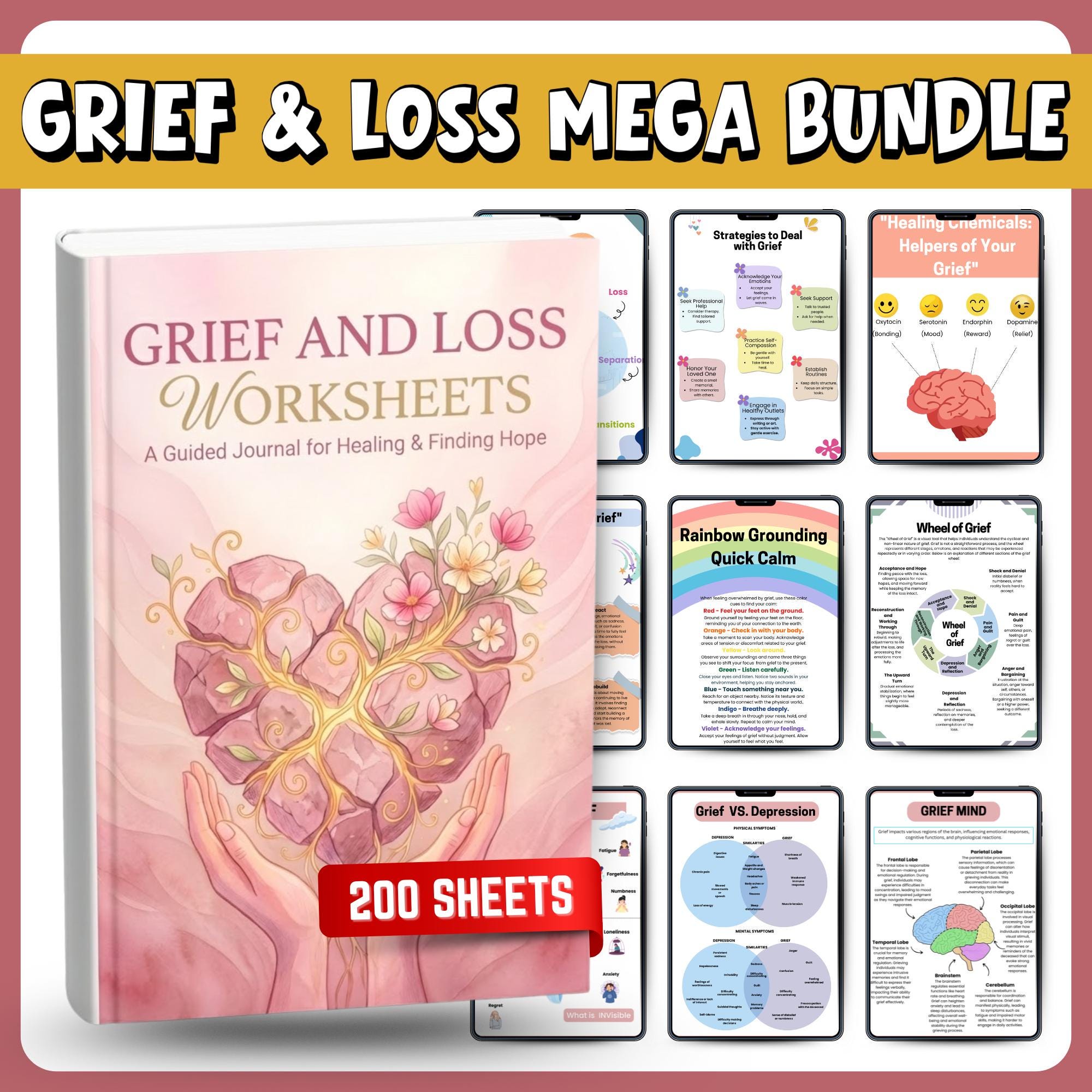 Grief and Loss Workbook Bundle, Bereavement Worksheets, Coping Skills ...