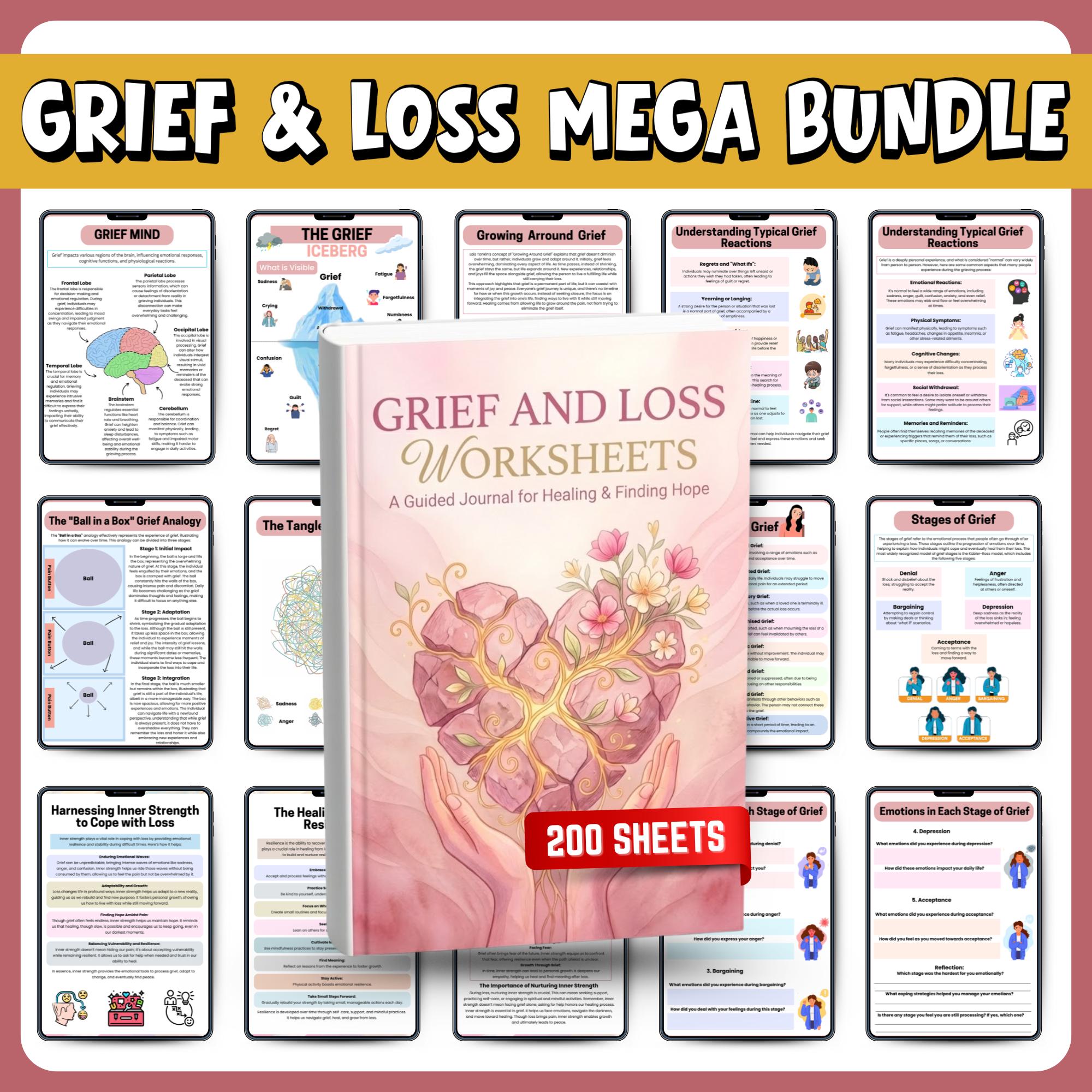 Grief and Loss Workbook Bundle, Bereavement Worksheets, Coping Skills ...
