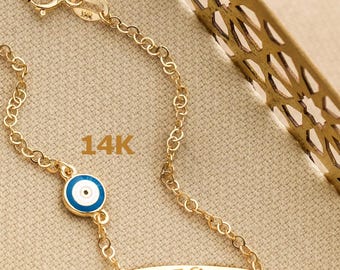 14K Gold Evil Eye Name Bracelet Goddaughter Aunt and Niece Matching Protection Jewelry Girls