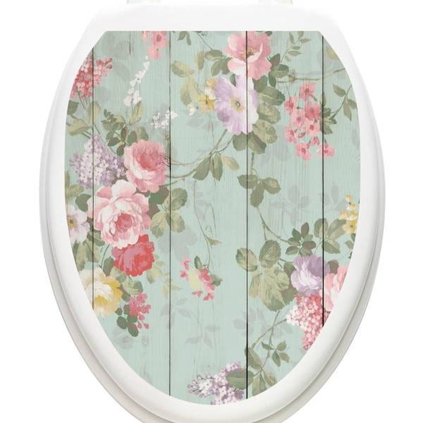 Toilet Tattoos Shiplap Floral Vinyl Removable Lid Decoration