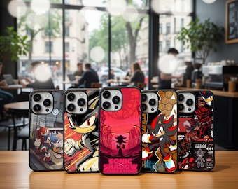 Funda para teléfono Shadow the Hedgehog, estilo retro inspirado en Sonic, compatible con iPhone 17 Pro, 17, 16, 15, 14, 13, 12, Samsung S25, S24, S23 y Pixel 10.