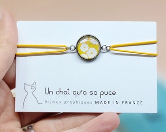 Bracelet élastique réglable à motif floral graphique jaune