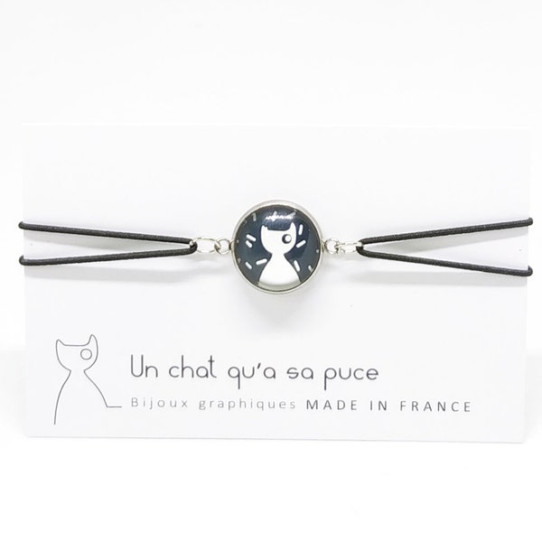 Bracelet enfant chat noir et blanc ajustable à tous les poignets