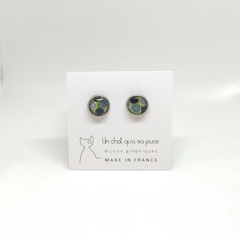 Boucles doreilles puces motifs graphiques vert olive image 4