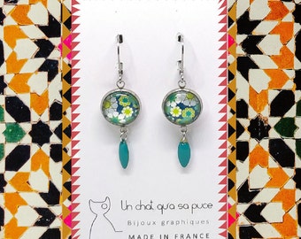 Boucles d’oreilles minimalistes rondes vertes à motifs mosaïques azulejos