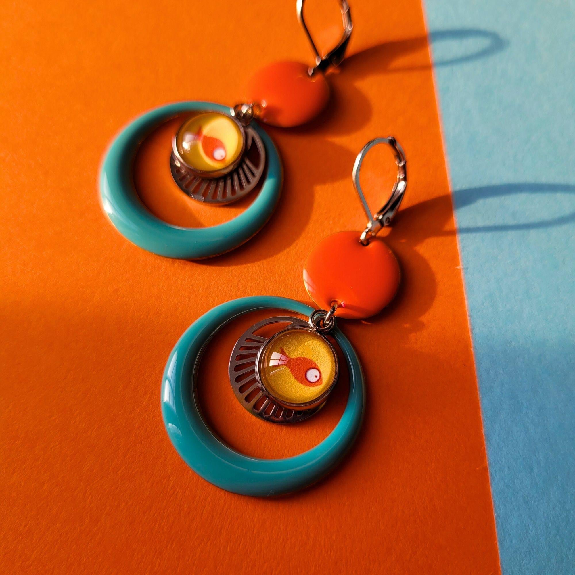 Boucles D'Oreilles Artisanales Pendantes En Malachite Et Cuivre Doré - Fermoir Dormeuse
