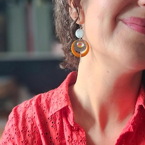 Boucles d'oreilles colorées jaune moutarde et motyw arc en ciel (MODELE CALI)