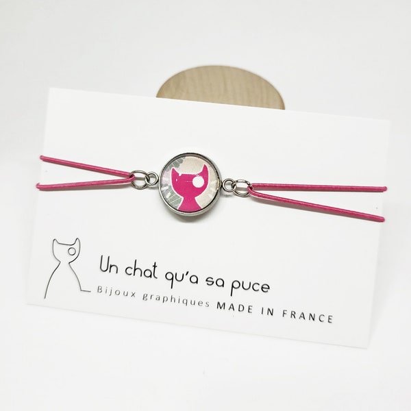 Bracelet élastique réglable à motif chat rose