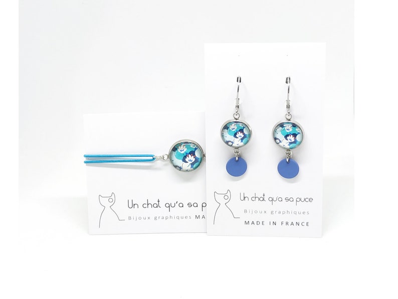 Parure boucles d/'oreilles et bracelet ajustable motif fleurs bleues