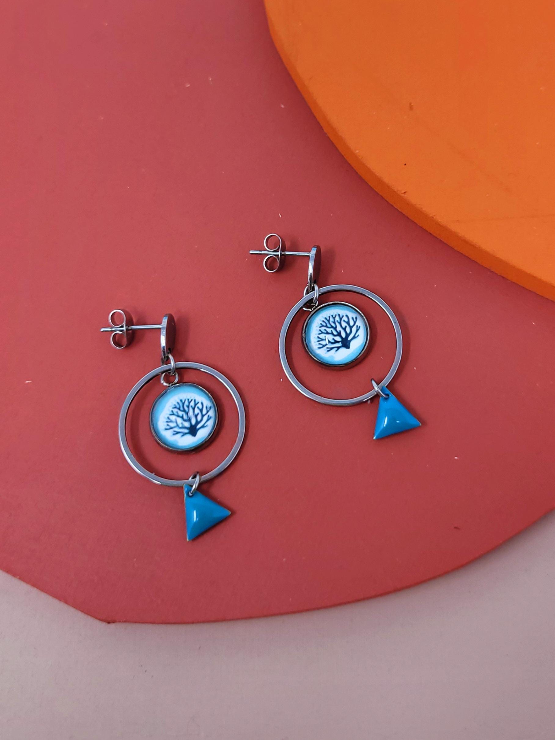 Boucles d'oreilles pendantes bleues, bijou en acier inoxydable pour femmes