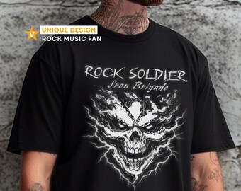 Rock Soldier T Shirt, Heavy Metal Style Skull Tee, Hard Rock Fan Shirt, Vintage Rock Soldier Graphic Tee, Rock Music Gift