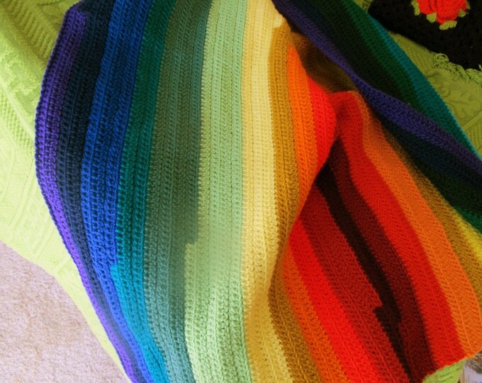 Crocheted Rainbow Blanket Afghan Etsy