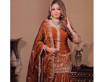 Pure Fendy Silk Embroidered Suit Set | Fully Stitched Top, Bottom Dupatta