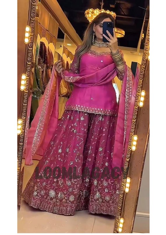 Silk Kurta Palazzo Set with Dupatta Wedding & Party Ethnic Outfit Ready to Wear Suit