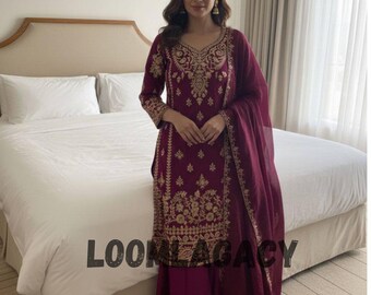 Top Palazzo Set with Dupatta | Sequin Work Party Wear Suit