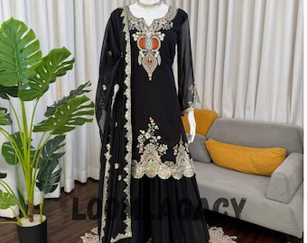 Faux Georgette Sharara Set Thread & Sequin Embroidery Ready to Wear Suit Party Wear Outfit