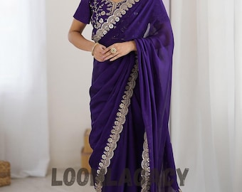 Saree with Embroidered Blouse, Indian Party Wear Saree