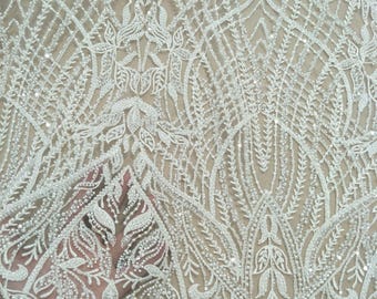 ivory beading wedding gown dress lace fabric heavy beaded fabric 130cm width applique