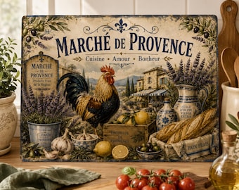 French Country Glass Cutting Board Provence Kitchen Decor Rooster Cutting Board Lavender Olive Kitchen Gift French Farmhouse Decor