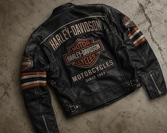 Harley Davidson Style Lederjacke Herren, schwarze Biker Motorradjacke, Vintage Rider Ledermantel, Cafe Racer Jacke