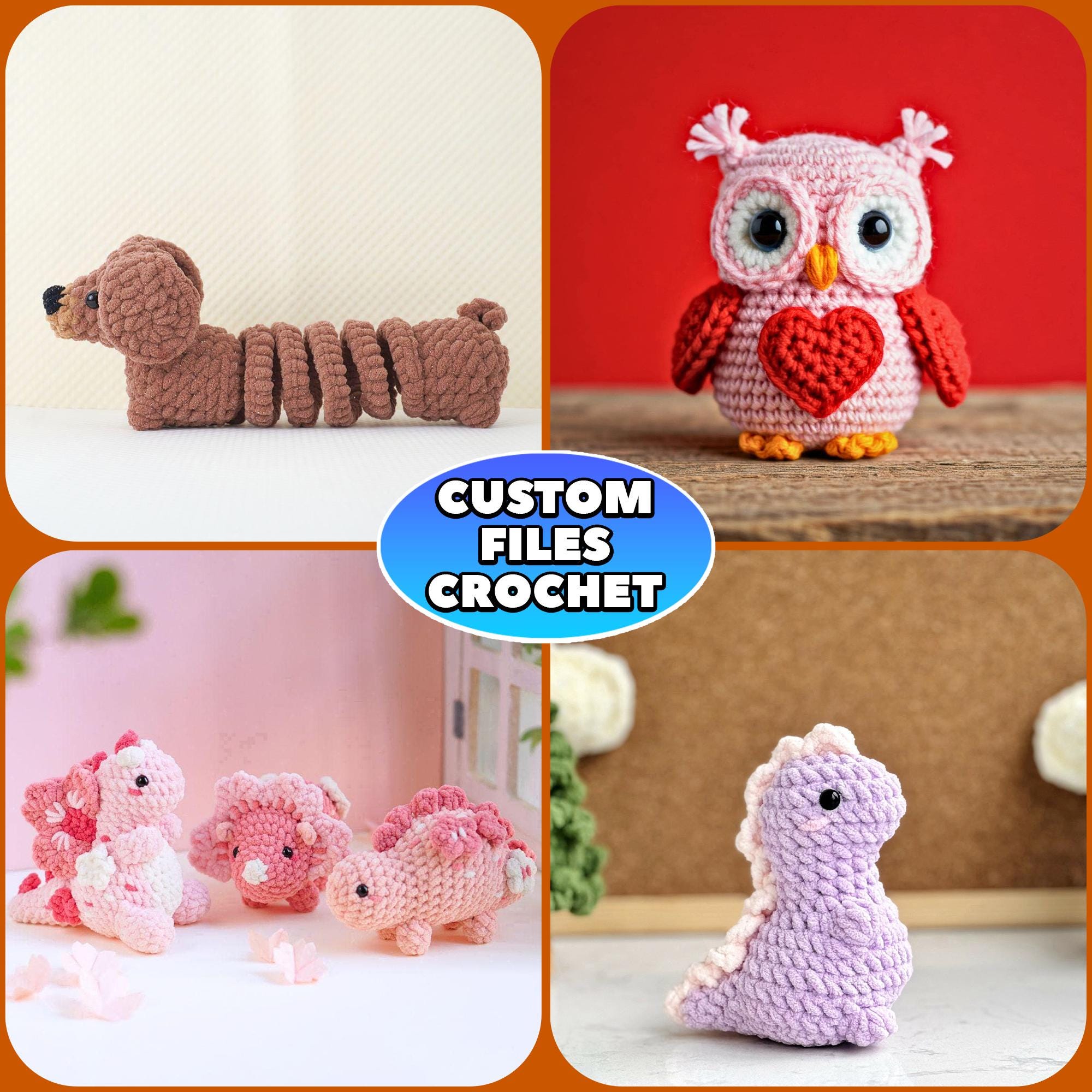 Custom Springy Pup Crochet Pattern, Valentines Owl Crochet Pattern, Dinosaur Crochet, Tyrannosaurus