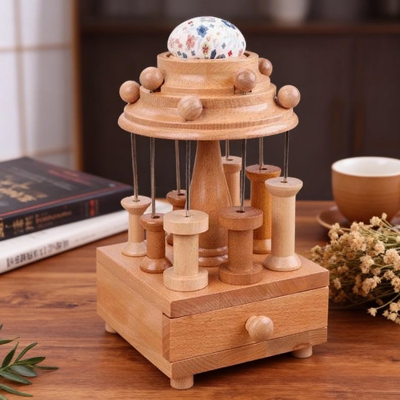 Needle and Thread Wooden Storage Box, Sewing Thread Organizer, Thread ...