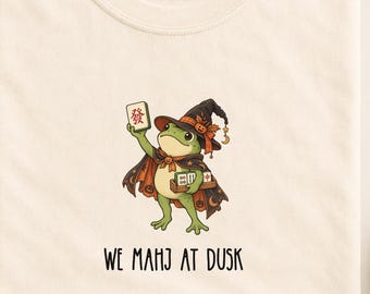 Halloween Mahjong Frog Shirt, We Mahj At Dusk Tee, Witch Frog Halloween Gift, Mahjong Player Shirt, Halloween Mahjong Lover Game Crewneck