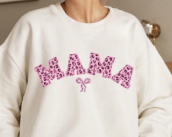 Leopard Mama Shirt, Momfulness Tee, Pink Leopard Graphic Tee, Trendy Mama Shirt, Coquette Bow Tee, Mom Life Shirt