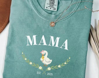 Comfort Colors Custom Mama Goose Shirt, Personalized Est Year Tee, New Mom Gift, Pregnancy Reveal Shirt, Baby Shower Gift for Expecting Mom