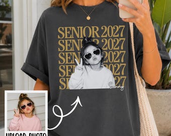 Custom Senior 2027 Photo Shirt, Personalized Vintage Graduation Tee, Retro Class of 2027 Shirt, Senior Year Gift, Comfort Colors Photo Shirt