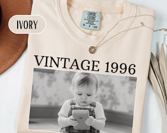 Custom Photo Birthday Shirt, Personalized 30th Birthday Gift For Her, Vintage 1996 Picture Tee, Comfort Colors Retro 40th Party Outfit