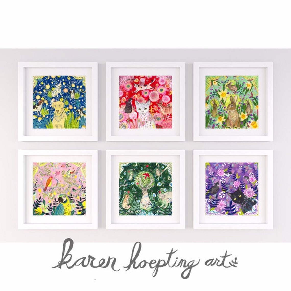 Arte del gato blanco jardín rojo 15 x15 Giclee impresión | Etsy