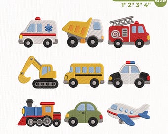 Transportation Embroidery Bundle, Construction Truck Train Airplane Fire Truck Police Car Machine Embroidery Designs, Instant Download