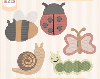 Broderipaket med vårbaggar, lätt fyllning, snabbstygn, maskinbroderidesign, 4x4 5x7 broderi, direktnedladdning