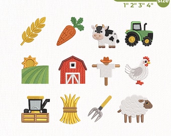 Farm Embroidery Design Bundle, Tractor Cow Chicken Sheep Barn Icon, Cute Country Farm Machine Embroidery File, Farmer Life, Instant Download