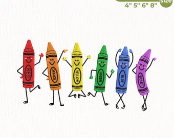 Crayon Doodle Embroidery Design, Cute Rainbow Crayon Friends, Back To School Embroidery, Teacher Shirt Design, Instant Download