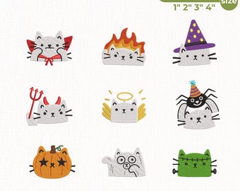 Halloween Cat Embroidery Design Bundle, Cute Spooky Kitty Faces, Witch Cat Ghost Cat Pumpkin Cat, Machine Embroidery Files, Instant Download