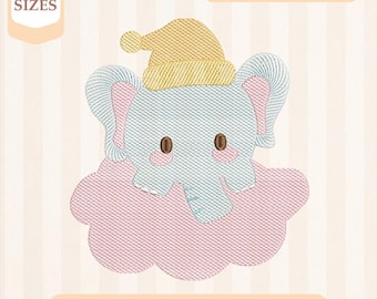 Disegno per ricamo "Sweet Dreams Elephant Sketch", riempimento leggero, punto veloce, disegno per ricamo a macchina, ricamo 4x4 5x7, download immediato