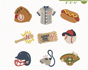 Baseball Embroidery Bundle, Baseball Game Day Embroidery Design, Baseball Glove, Jersey, Helmet, Ballpark Icons, Instant Download