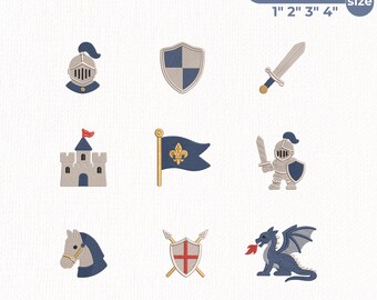 Knight Embroidery Design Bundle, Medieval Castle Dragon Knight Mini Embroidery Files, Fairytale Boy Embroidery, Instant Download