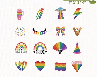 LGBT Pride Embroidery Design Bundle, Rainbow Pride Mini Icons, LGBTQ Embroidery Files, Queer Pride Machine Embroidery, Instant Download