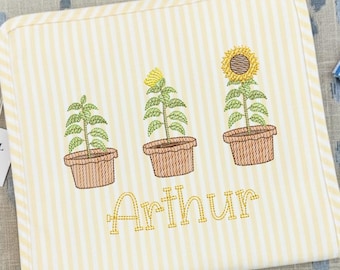 Diseño de bordado de crecimiento de girasol, boceto de jardín para rellenar, descarga digital, Pes Dst Jef Vp3