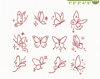 Butterfly Embroidery Bundle, Minimalist Butterfly Outline Design, Redwork Butterfly Collection, Floral Butterfly Emb Files, Instant Download