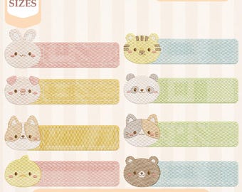 Targhetta con nome animale, disegno ricamato / Etichetta nome Kawaii Pes Dst Jef Vp3 4 6 8 pollici / Cornice animale, download immediato