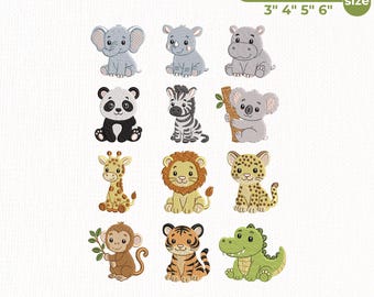 Safari Animal Embroidery Design Bundle, Baby Jungle Machine Embroidery Patterns, Wild Animals Machine File, Instant Download