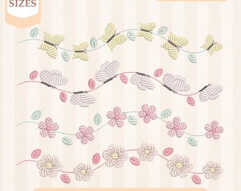 Paquete de bordado con boceto de borde de mariposa floral, relleno ligero, puntada rápida, diseño de bordado a máquina, bordado de 4x4 y 5x7, descarga instantánea.